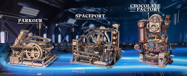 Robotime ROKR Marble Spaceport Electric Model Kit – 3D Wooden Puzzle