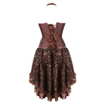 Brown Medieval Gothic Steampunk Faux Leather Overbust Corset with Skirt – Plus Size Pirate Costume Dress