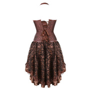 Brown Medieval Gothic Steampunk Faux Leather Overbust Corset with Skirt – Plus Size Pirate Costume Dress