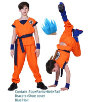 Son Goku and Krillin Cosplay Costumes – Halloween Suits with Tail, Wristband, and Super Saiyan Wig for Adults and Kids