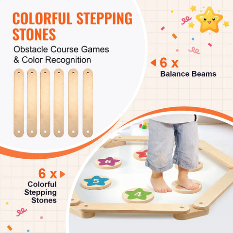 VEVOR Kids Balance Beam Stepping Stones Wooden Balance Boards