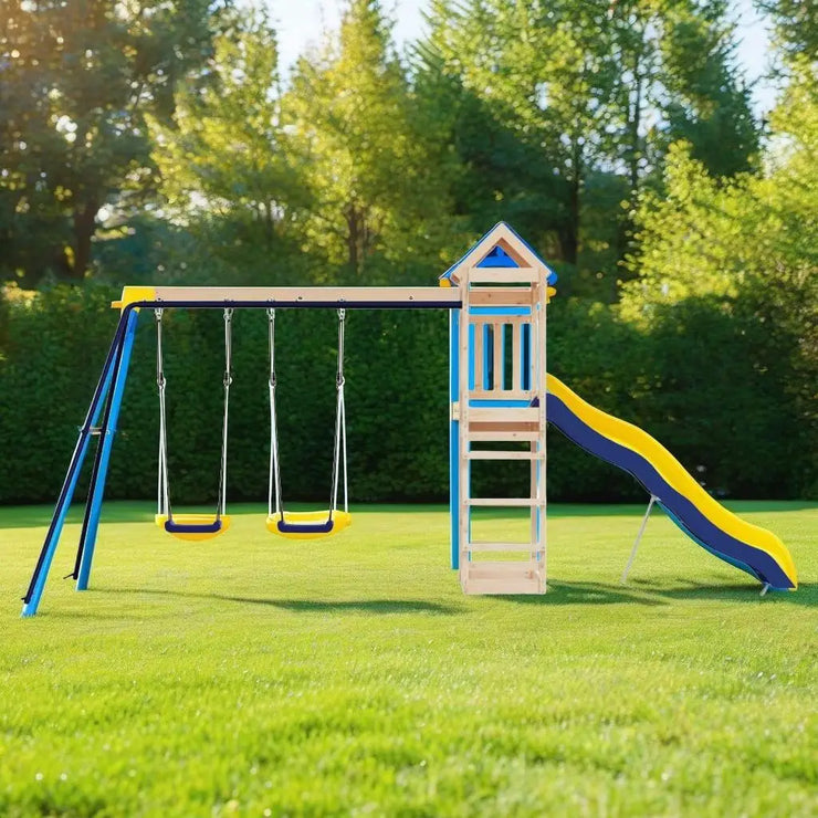 Solid Pine Outdoor Playset - Durable Wooden Climbing Frame & Slide Adventure