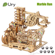 URY 3D Wooden Marble Run Electric Catapult Track – Mechanical Puzzle Model Kit