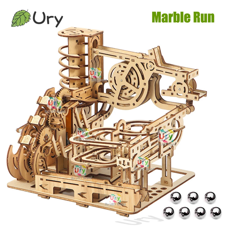 URY 3D Wooden Marble Run Electric Catapult Track – Mechanical Puzzle Model Kit