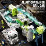 Space Railway Container Truck Diecast Set – Alloy Inertia Vehicles with Sound and Light for Kids