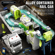Space Railway Container Truck Diecast Set – Alloy Inertia Vehicles with Sound and Light for Kids