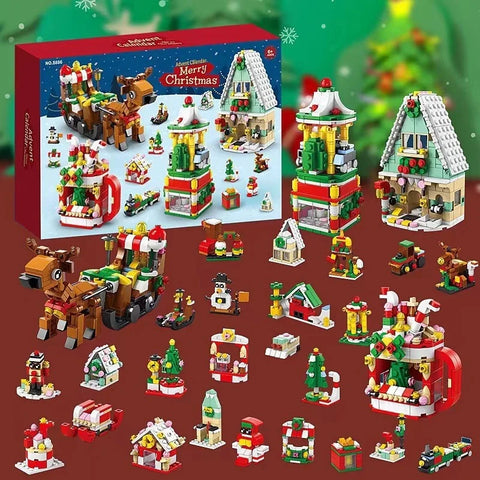 Christmas Advent Calendar Building Block Countdown 24 Days Xmas Christmas Tree Santa Deer Bricks Model Toys For Xmas Kids Gift