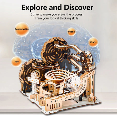 3D Wooden Marble Run Set – DIY Assembly Mechanical Model Kit