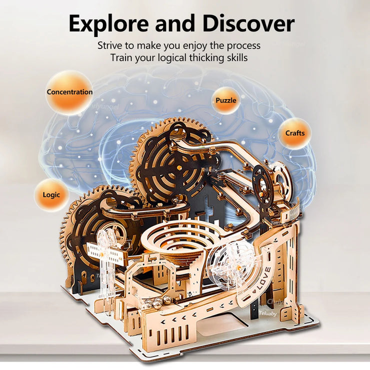 3D Wooden Marble Run Set – DIY Assembly Mechanical Model Kit