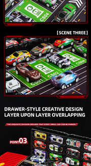 48-Piece Mini Racing Car Set with Play Map & 4-Level Garage – Gift Box Edition for Kids