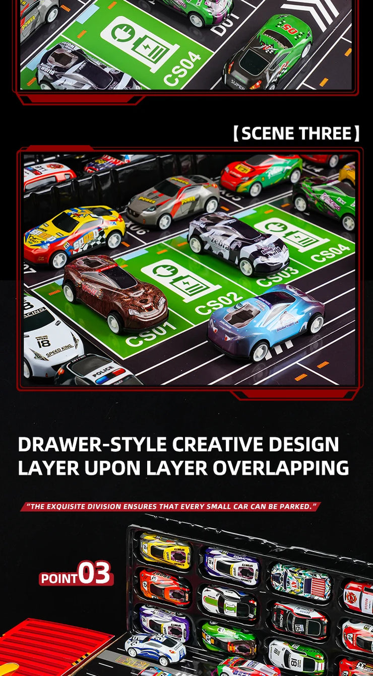 48-Piece Mini Racing Car Set with Play Map & 4-Level Garage – Gift Box Edition for Kids