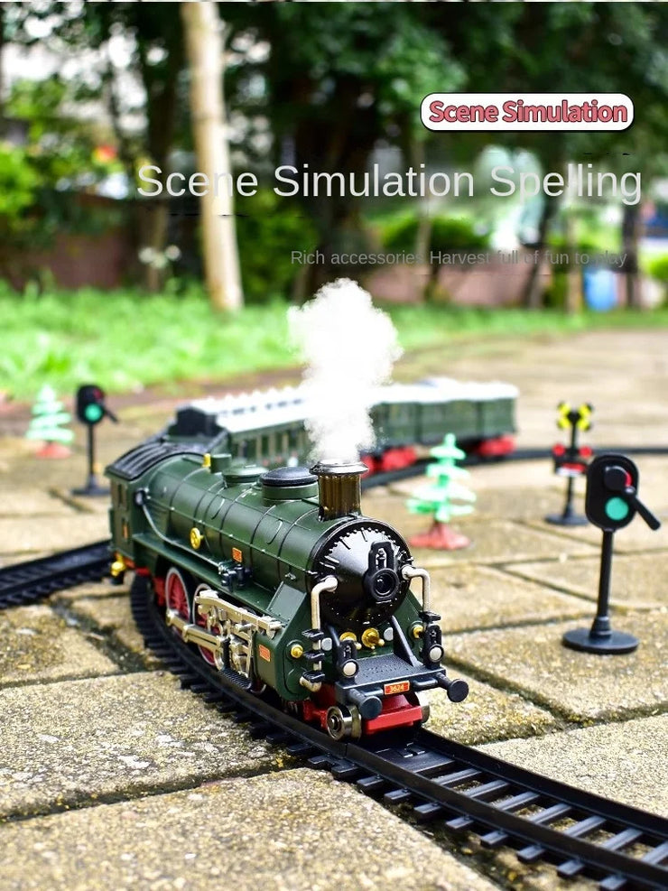 Classic Electric Train Set – Retro Steam Locomotive with Alloy Engine and Tracks for Kids