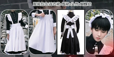Unisex Maid Cosplay Costume – Long Lolita Apron Dress for Women and Men, Inspired by Anime and Jujutsu Kaisen Café Style