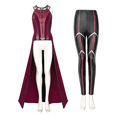 P-Jsmen Female Wanda Maximoff Cosplay Costume Scarlet Witch Headwear Cloak and Pants Full Set Outfit