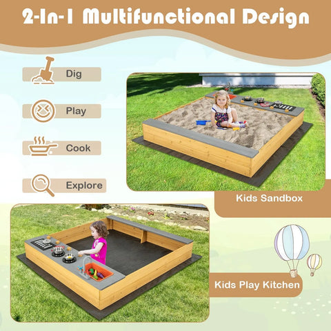 DORTALA Backyard Kids Sandbox Outdoor Wooden Sandpit