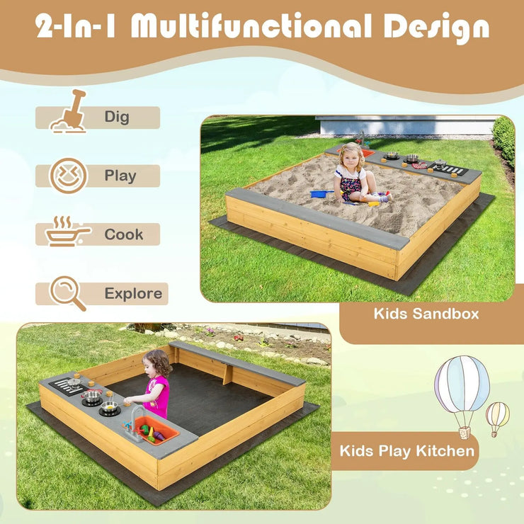 DORTALA Backyard Kids Sandbox Outdoor Wooden Sandpit