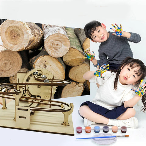 3D Wooden Marble Run Set – DIY Assembly Mechanical Model Kit