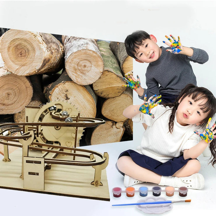3D Wooden Marble Run Set – DIY Assembly Mechanical Model Kit