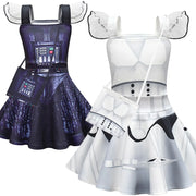 Black Knights Stormtrooper Cosplay Costume – Fancy Dress for Girls Aged 6 to 14, Inspired by Movie Space Battles