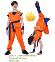 Son Goku and Krillin Cosplay Costumes – Halloween Suits with Tail, Wristband, and Super Saiyan Wig for Adults and Kids