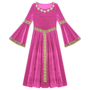 Girls Medieval Renaissance Velvet Dress Princess Queen Cosplay Costume Party Dress
