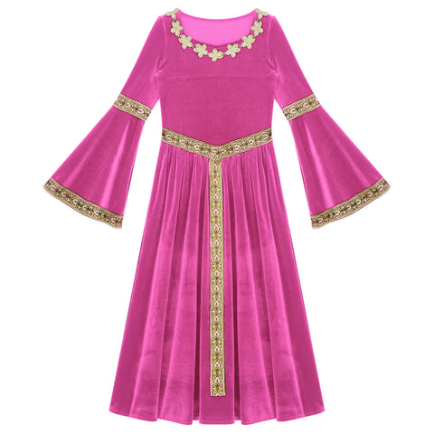 Girls Medieval Renaissance Velvet Dress Princess Queen Cosplay Costume Party Dress