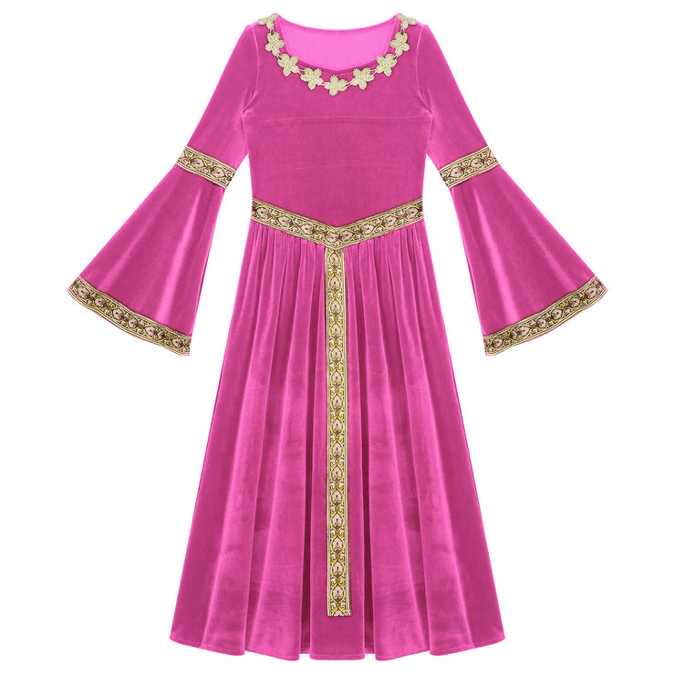 Girls Medieval Renaissance Velvet Dress Princess Queen Cosplay Costume Party Dress