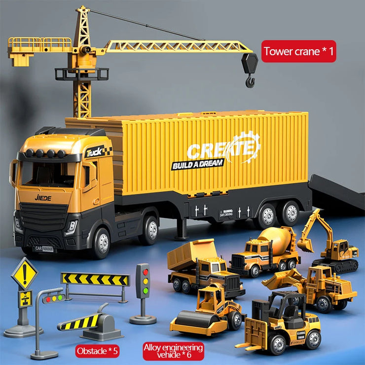 Alloy Construction Vehicle Set – Bulldozer, Crane, Excavator & Truck Models for Kids