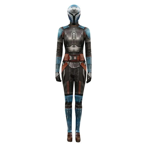 Mandalorian Jumpsuit with Head Cover 3D Bodysuit Cosplay Costume Halloween Masquerade Performance Outfits for Adult Kids