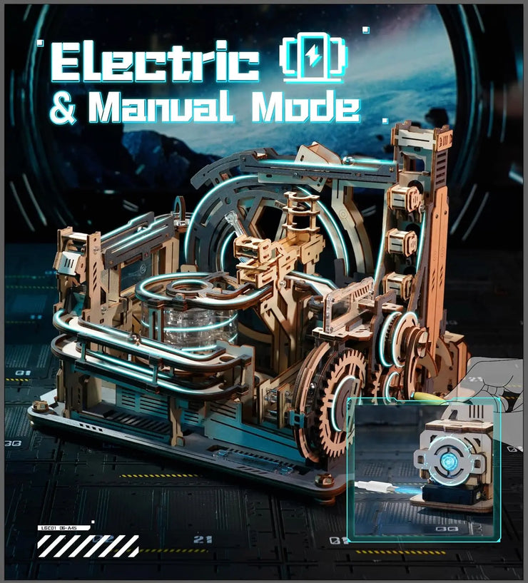 Robotime ROKR Marble Spaceport Electric Model Kit – 3D Wooden Puzzle