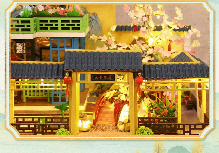 Big DIY Wooden Dollhouse with Furniture & Lights – Chinese Style Villa Miniature Kit