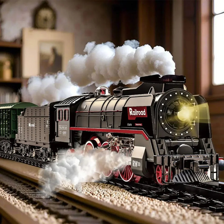 Retro Electric Steam Train Set – Classic Model with Tracks, Smoke, Sound & Light for Kids