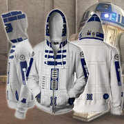 R2-D2 Cosplay Hoodie – Robot Sweatshirt with Zipper, Inspired by Darth Vader and Stormtrooper for Men and Women