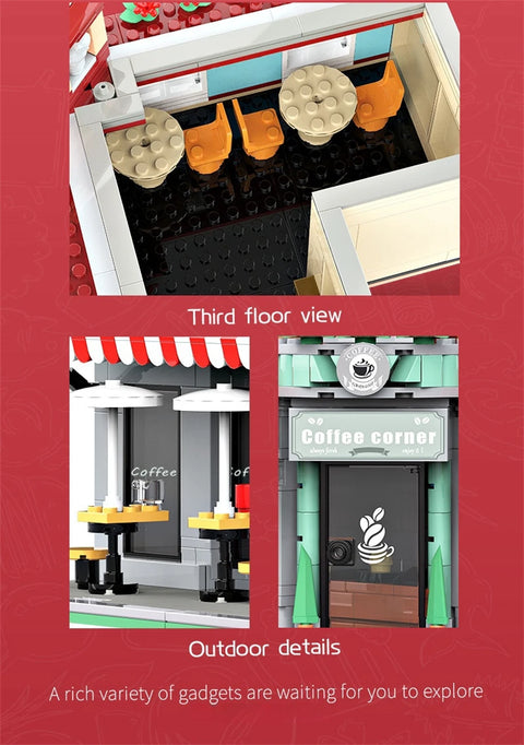 1456/1950/2225 pcs European Market Street Café Villa Store House MINI Bricks Building Blocks City Street View Scene Model