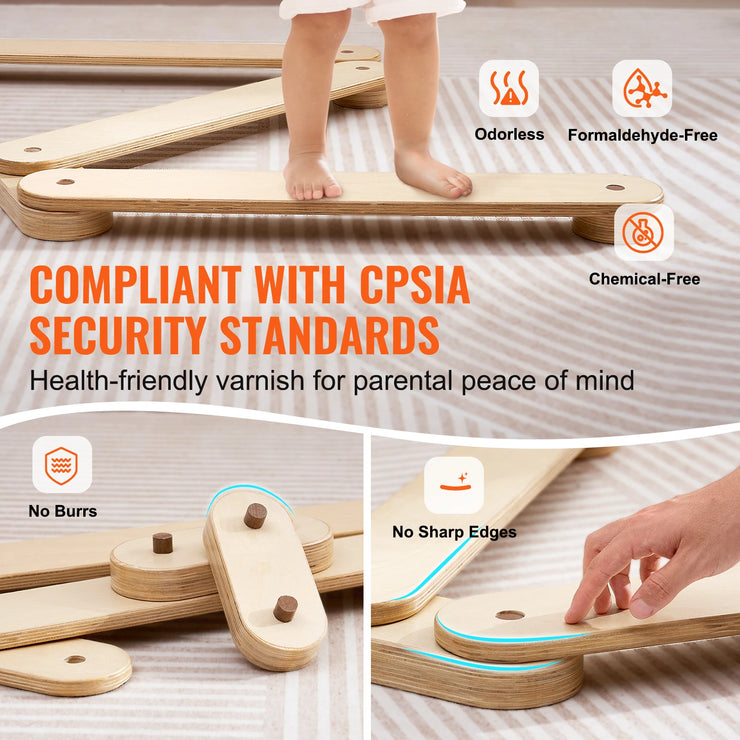 VEVOR Kids Balance Beam Stepping Stones Wooden Balance Boards