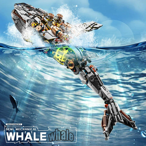 Technical Mechanical Whale Sea Life Animal World Assembly Building Blocks Bricks Set With Light