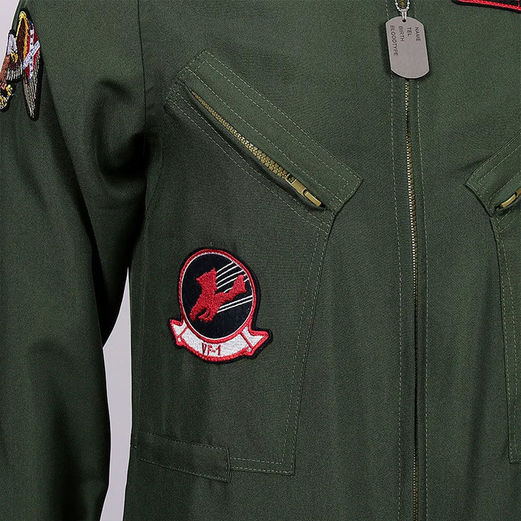 Kids Adults Top Gun Cosplay Bodysuit American Airforce Uniform Halloween Costume Army Green Military Pilot Jumpsuit With Glasses