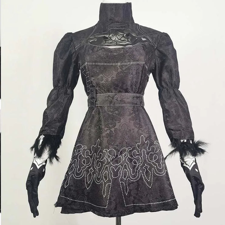 Big Size Yorha 2B Cosplay Costume Black Leotard Dress 2B Full Set Halloween Shojou Magical Girl Outfits Wig Gloves Eyemask Socks