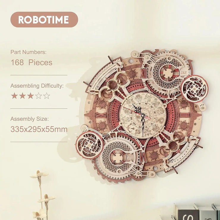 Robotime ROKR LC601 Zodiac Wall Clock – 3D Wooden Puzzle Model Kit