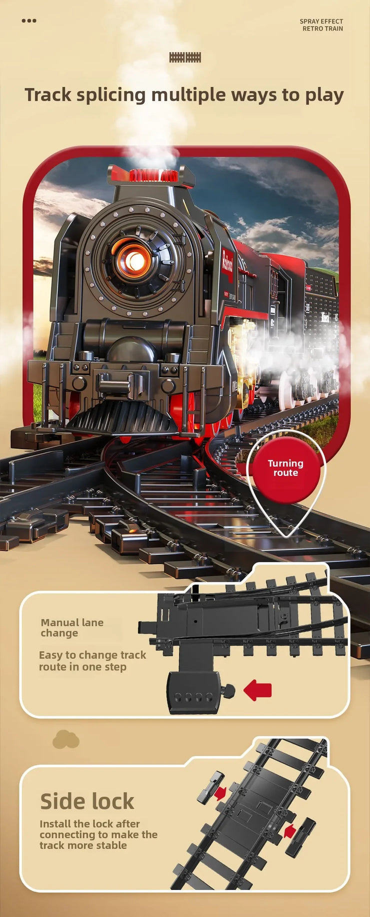 Retro Electric Steam Train Set – Classic Model with Tracks, Smoke, Sound & Light for Kids