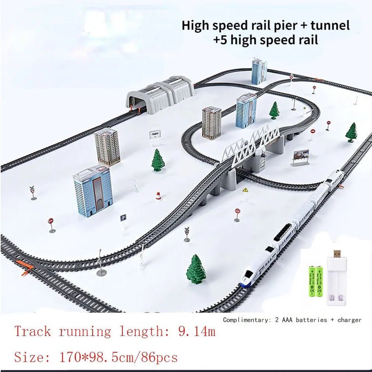 High-Speed Electric Train Set – Realistic Rail Model with Tracks for Kids to Assemble