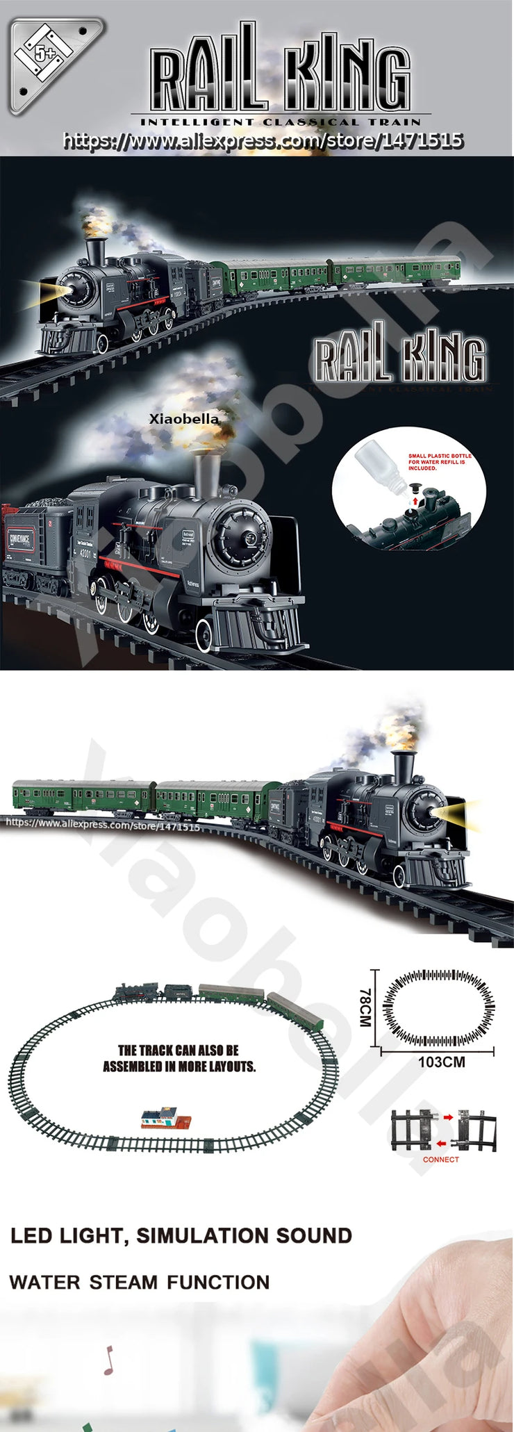 Electric Classic Passenger Train Set – Battery-Operated Steam Locomotive with Smoke and Sound Simulation