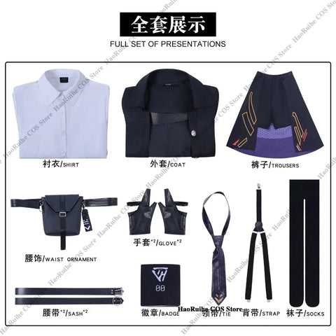 Game Love and Deepspace Anime Cosplay Costume Black Fashion Wig Dress Uniform for Women Girls Halloween Party Role Play