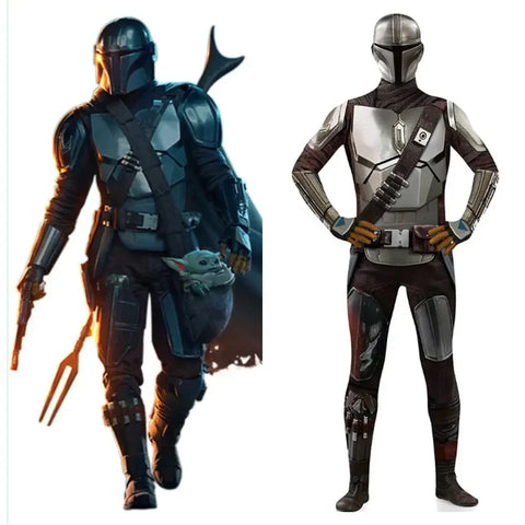Mandalorian Jumpsuit with Head Cover 3D Bodysuit Cosplay Costume Halloween Masquerade Performance Outfits for Adult Kids