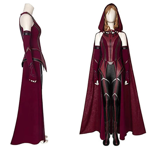P-Jsmen Female Wanda Maximoff Cosplay Costume Scarlet Witch Headwear Cloak and Pants Full Set Outfit