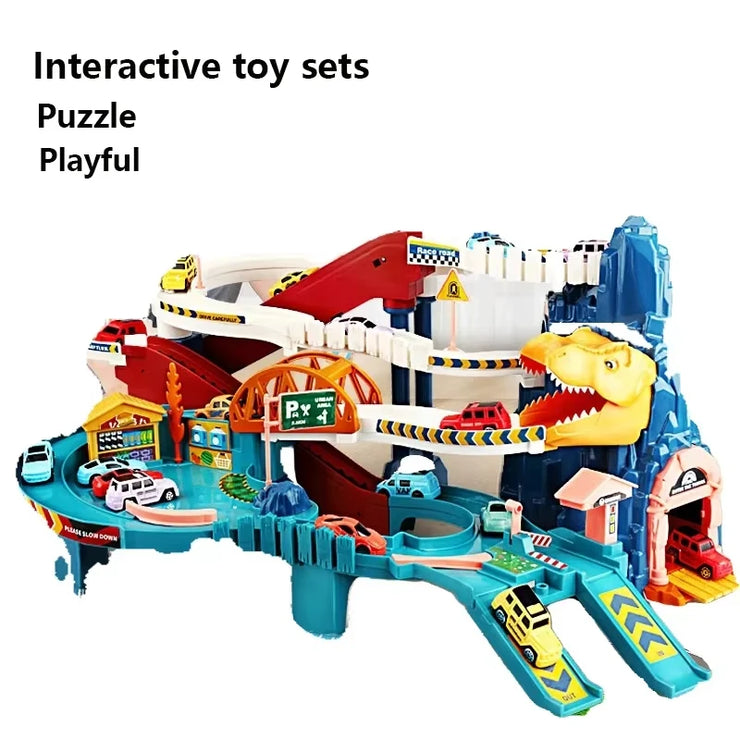 Dinosaur Adventure Electric Track Set – Interactive Racing Puzzle Toy with Mountain and Train for Kids
