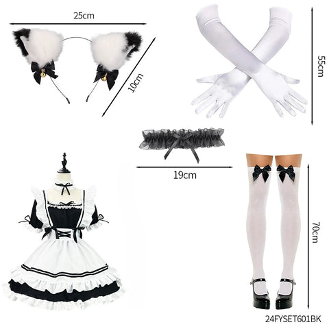 Black and White Lolita Maid Costume – Cute French Apron Dress Uniform for Cafe, Parties, and Cosplay