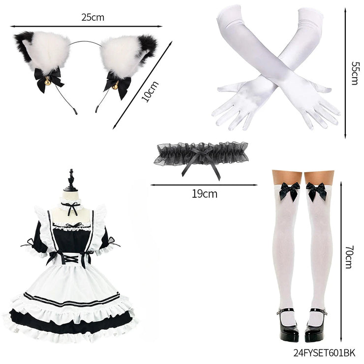 Black and White Lolita Maid Costume – Cute French Apron Dress Uniform for Cafe, Parties, and Cosplay