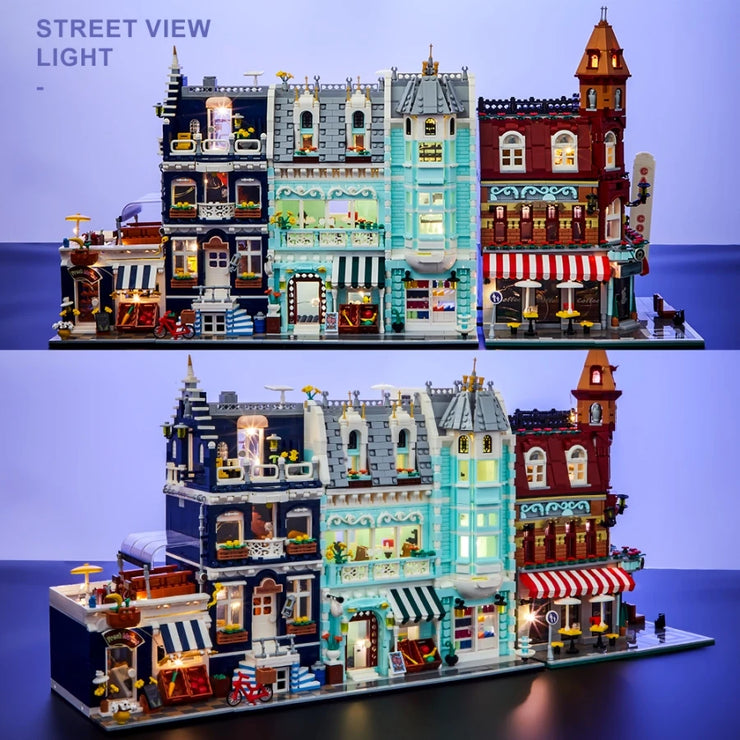 1456/1950/2225 pcs European Market Street Café Villa Store House MINI Bricks Building Blocks City Street View Scene Model