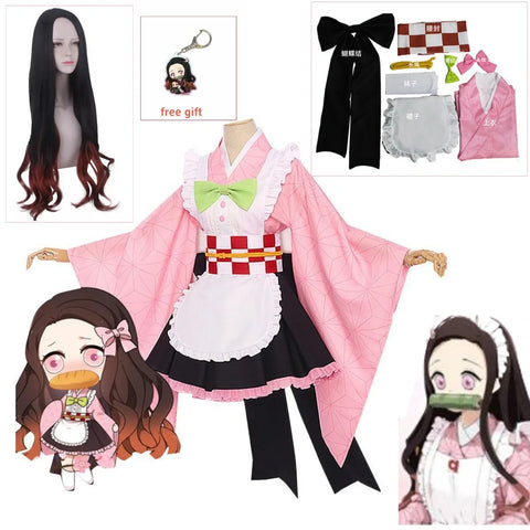 Anime Cosplay Costume Kanroji Mitsuri Kibutsuji Kimono Maid Uniforms Blade Kochou Shinobu Kamado Nezuko Dress Cosplay
